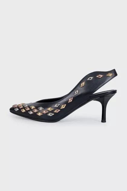 Black slingbacks with metallic decor