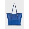 Blue leather tote bag