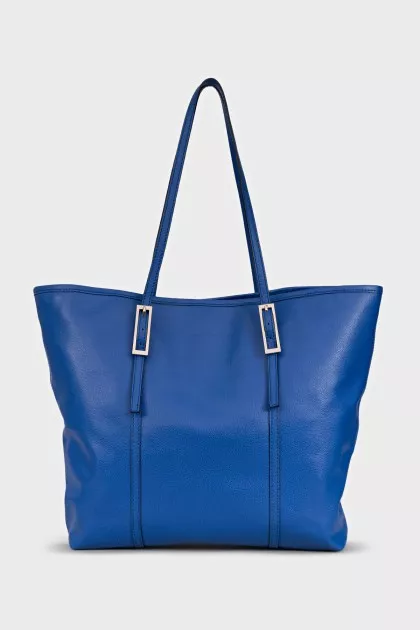 Blue leather tote bag