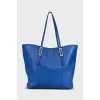 Blue leather tote bag