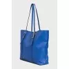 Blue leather tote bag
