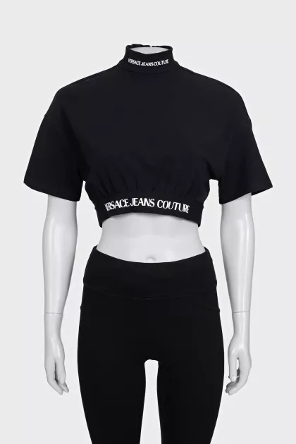 Black top with embroidery on the collar