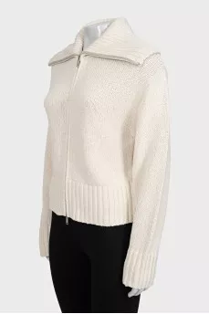 White zip-up cardigan with tag