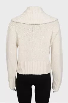 White zip-up cardigan with tag