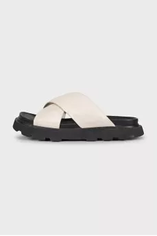 Beige leather flip-flops