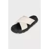 Beige leather flip-flops