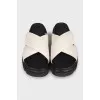 Beige leather flip-flops