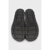 Beige leather flip-flops
