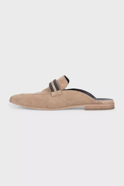 Beige mules decorated with rhinestones