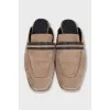Beige mules decorated with rhinestones