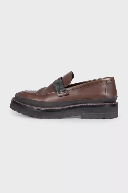 Brown loafers with leather decor