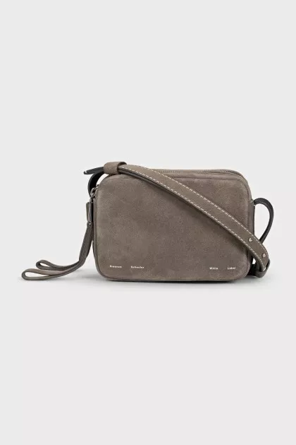Rectangular bag made of gray suede
