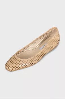 Beige perforated ballet flats