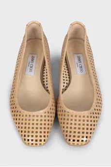 Beige perforated ballet flats