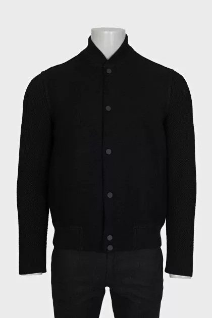 Men's black bomber jacket with buttons