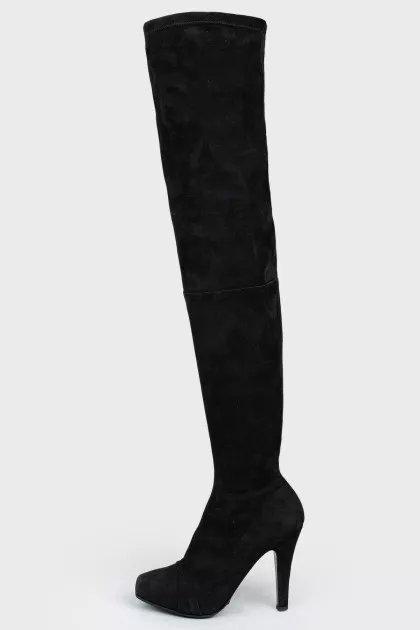 High black suede boots with stiletto heels