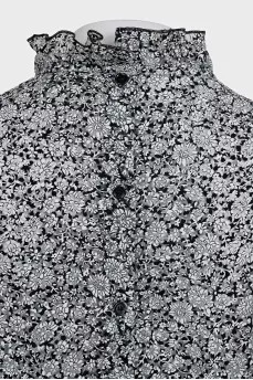 Black floral print blouse with ruffles