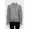 Black floral print blouse with ruffles