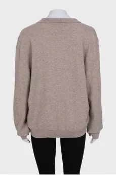 Brown cashmere pullover with embroidered logo