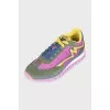 Pink suede and fabric sneakers