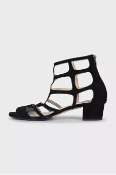 Black perforated suede sandals