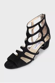 Black perforated suede sandals