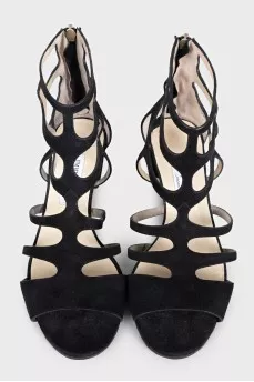 Black perforated suede sandals