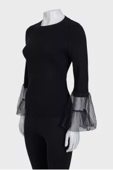 Black jumper with tulle sleeves