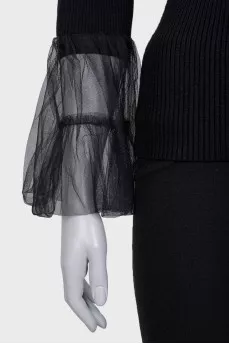 Black jumper with tulle sleeves