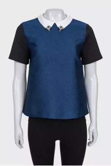 Mixed color T-shirt with crystals