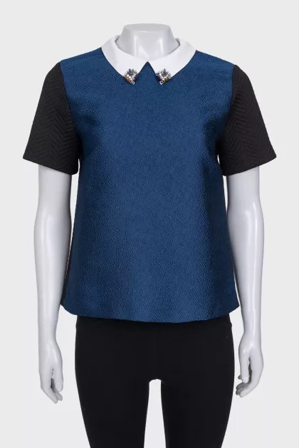 Mixed color T-shirt with crystals