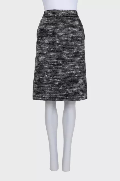 Black and white straight-cut wool skirt