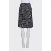 Black and white straight-cut wool skirt