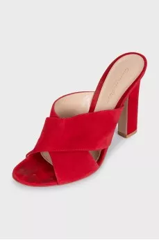 Red suede mules