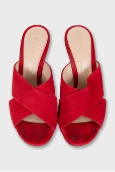 Red suede mules