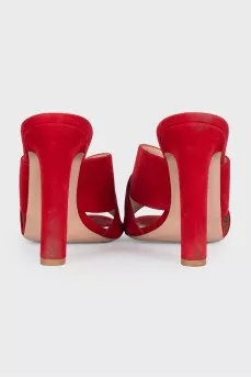 Red suede mules
