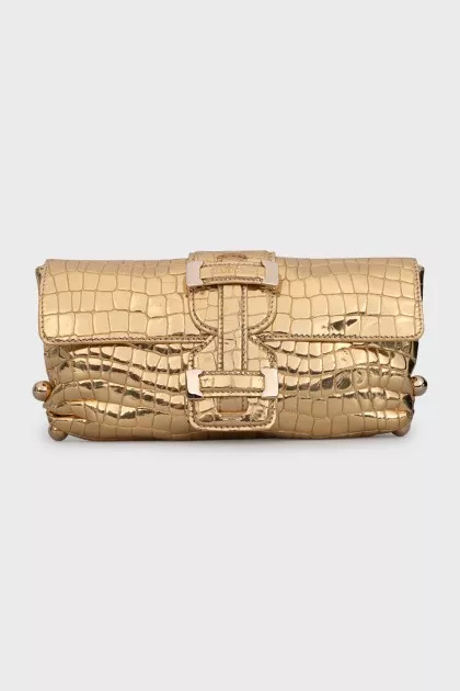 Gold embossed leather clutch