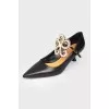 Metal flower low heel shoes