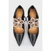 Metal flower low heel shoes