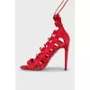 Red suede lace-up sandals