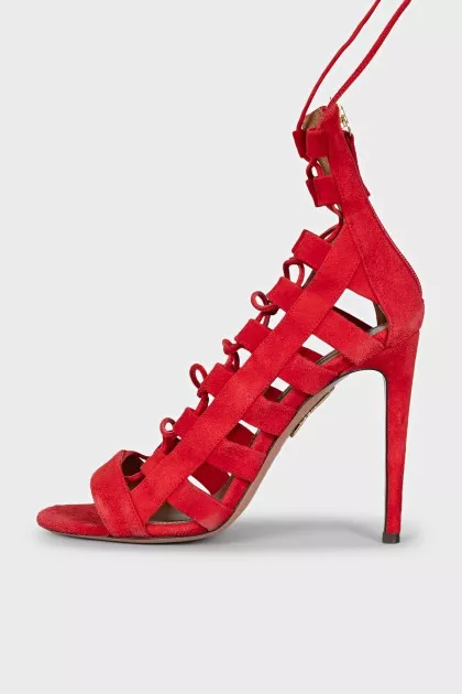 Red suede lace-up sandals
