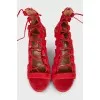 Red suede lace-up sandals