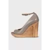 Gray shoes with wooden wedge heels