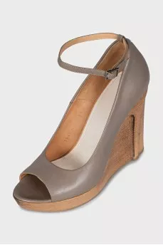 Gray shoes with wooden wedge heels