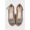 Gray shoes with wooden wedge heels