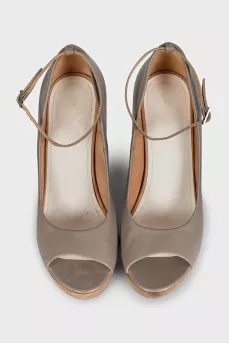 Gray shoes with wooden wedge heels