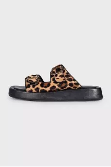 Leather animal print slides
