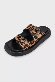 Leather animal print slides