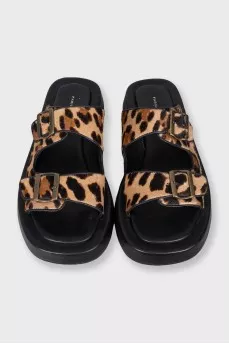 Leather animal print slides