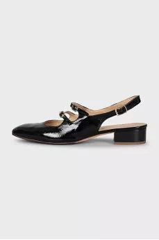 Patent black leather slingbacks